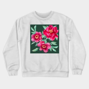 Bright peonies on green Crewneck Sweatshirt